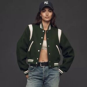Blank NYC Green and White Bomber Jacket